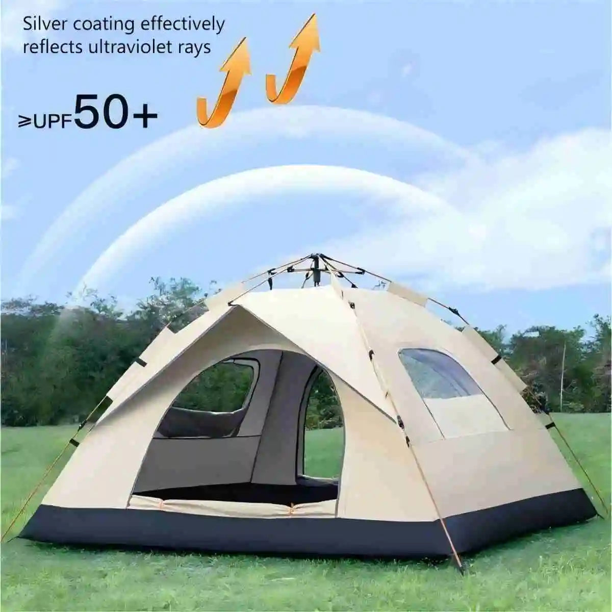Automatic Quick-Opening Camping Tent with 2 Doors and 2 Windows Outdoor Travel Shelter